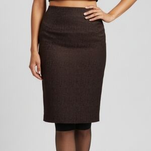 Vintage 100% Silk Skirt Size Medium 10 Jacquard Brown Adriana Papéll Knee Length